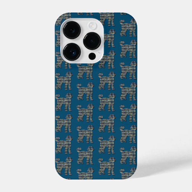 Labradoodle Cute Dog Silhouette Grid Blue iPhone Case (Back)