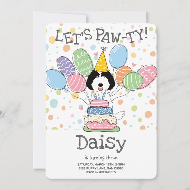 Labradoodle Dog Birthday Party Invitation (Front)