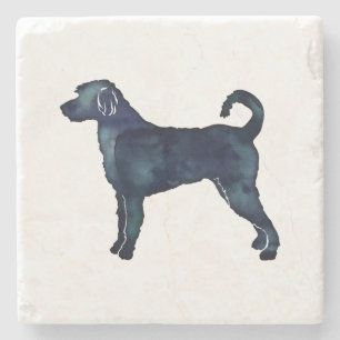 Labradoodle Dog Breed Silhouette Black Watercolor Stone Coaster