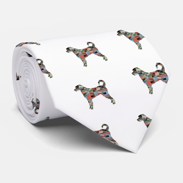 Labradoodle Dog Breed Silhouette Geo Plaid Tie (Rolled)