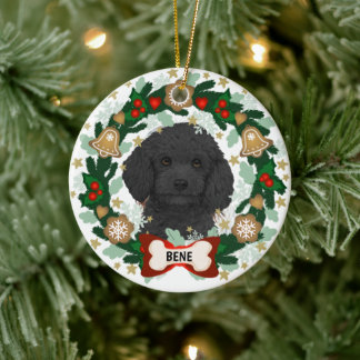 Labradoodle Dog Christmas Cute Dog Cookie Wreath Ceramic Tree Decoration