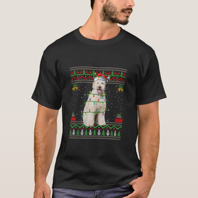 Labradoodle Dog Christmas Lights Santa Ugly Sweate T-Shirt (Front)