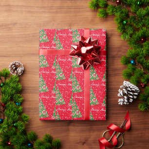 Labradoodle Dog Christmas Tree Holiday Red Wrapping Paper