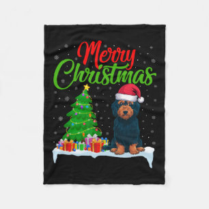 Labradoodle Dog Christmas Tree Lights Funny Xmas D Fleece Blanket