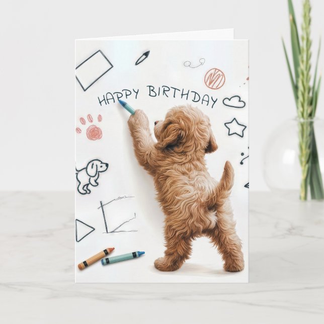 Labradoodle Dog Doodling For Birthday Humour Card (Front)