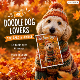 Labradoodle Dog Fall Leaves Cosy Autumn Greeting Card