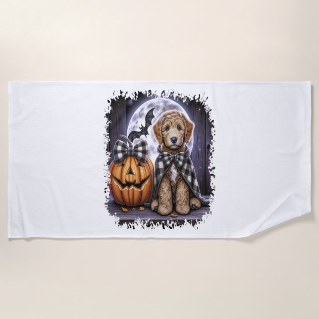 Labradoodle Dog Halloween Square Beach Towel (Front)