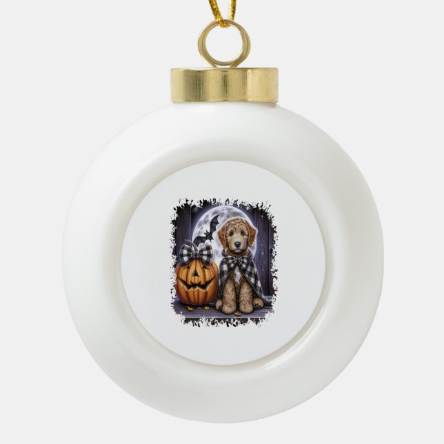 Labradoodle Dog Halloween Square Ceramic Ball Christmas Ornament (Front)