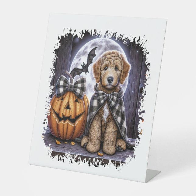 Labradoodle Dog Halloween Square Pedestal Sign (Front)