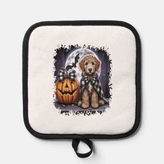 Labradoodle Dog Halloween Square Pot Holder (Front)