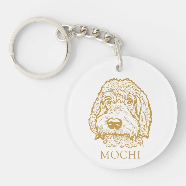 Labradoodle Dog Hand Drawing Personalised Key Ring (Front)