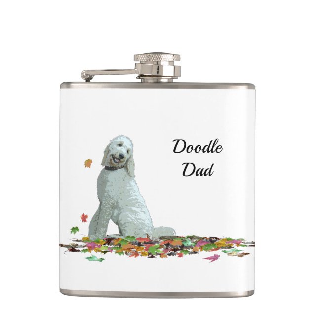 Labradoodle Dog In Leaves Drink Flask (Front)