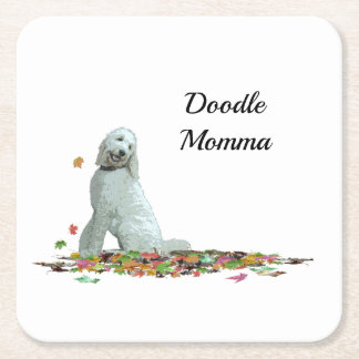 Labradoodle Dog In Leaves Paper Coaster