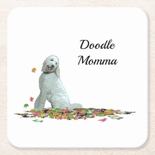 Labradoodle Dog In Leaves Paper Coaster (Front)