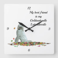 Labradoodle Dog In Leaves Quote Wall Clock