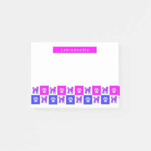 Labradoodle Dog & Paw Hot Pink & Blue Post-it Notes