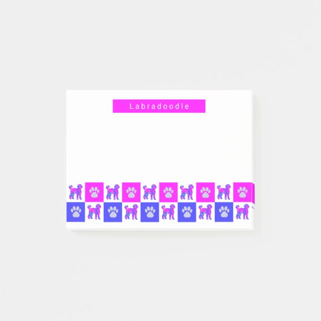Labradoodle Dog & Paw Hot Pink & Blue Post-it Notes (Front)