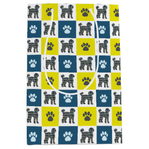 Labradoodle Dog & Paw Yellow & Black Grid Medium Gift Bag