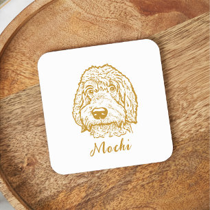 Labradoodle Dog Personalised Hand Drawing Square Paper Coaster