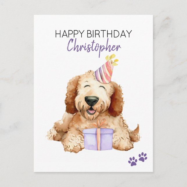 Labradoodle Dog Personalised Happy Birthday Postcard (Front)