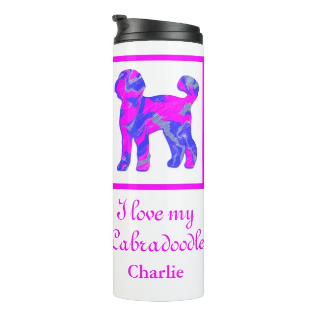 Labradoodle Dog Pink & Blue Silhouette Thermal Tumbler (Rotated Right)