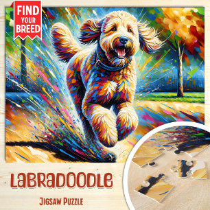 Labradoodle Dog Portrait Acrylic Art Print Dog Jigsaw Puzzle