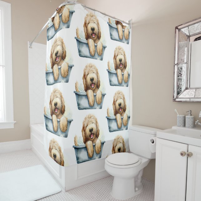 Labradoodle Dog Shower Curtain (In Situ)