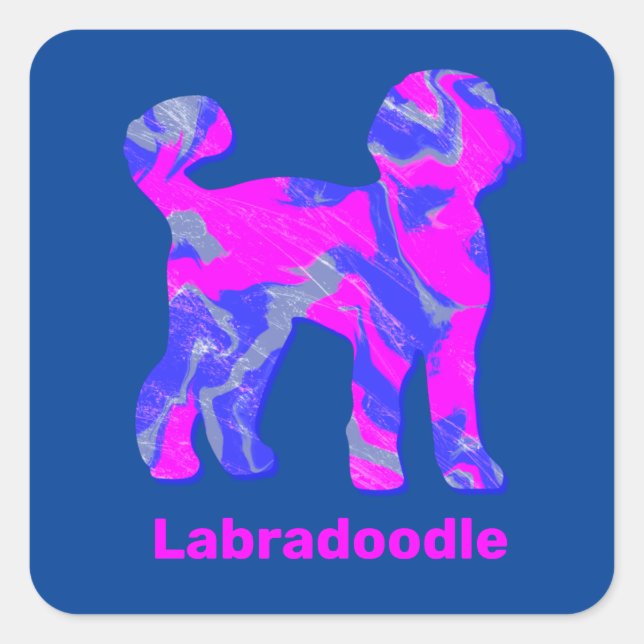 Labradoodle Dog Silhouette Crazy Hot Pink Square Sticker (Front)