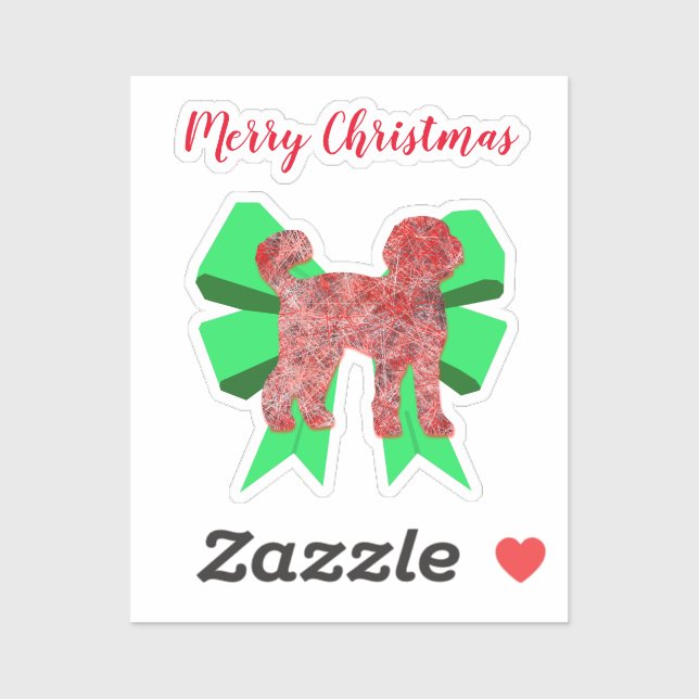 Labradoodle Dog Silhouette Green Bow Christmas (Sheet)