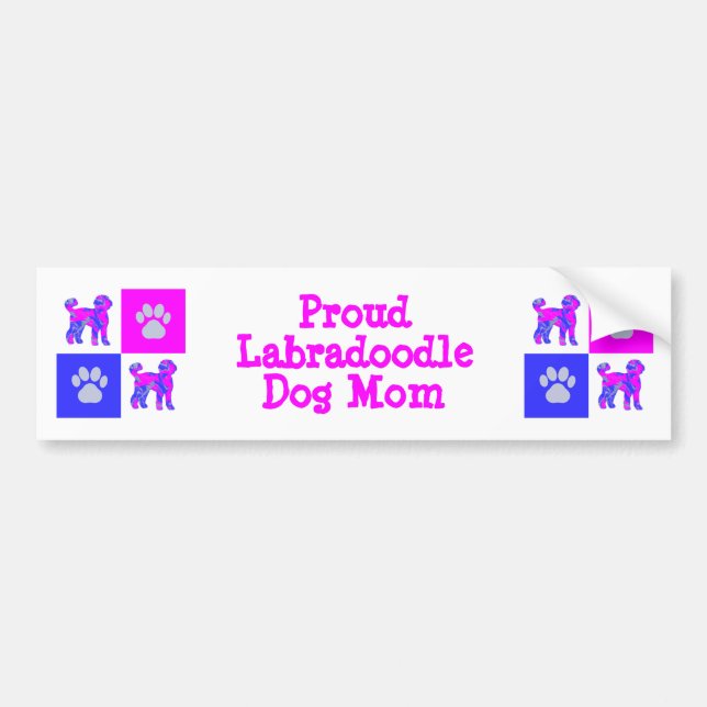 Labradoodle Dog Silhouette Hot Pink and Blue Bumper Sticker (Front)