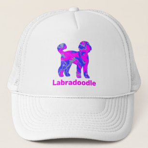 Labradoodle Dog Silhouette Hot Pink & Blue Trucker Hat