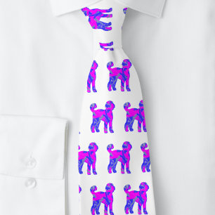 Labradoodle Dog Silhouette Pink Blue White Tie