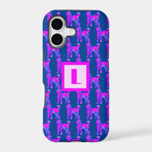 Labradoodle Dog Silhouette Pink Monogram Blue