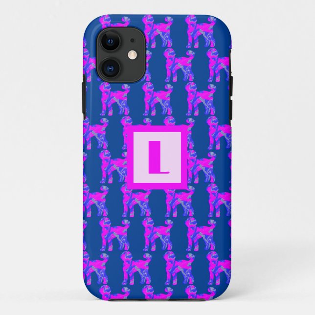Labradoodle Dog Silhouette Pink Monogram Blue Case-Mate iPhone Case (Back)
