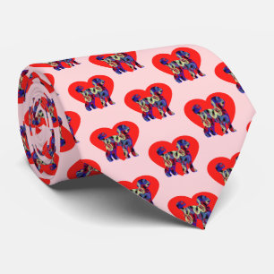 Labradoodle Dog Silhouette Valentines Day Pink Tie