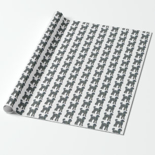 Labradoodle Dog Silhouette Yellow&Blue Grid White Wrapping Paper