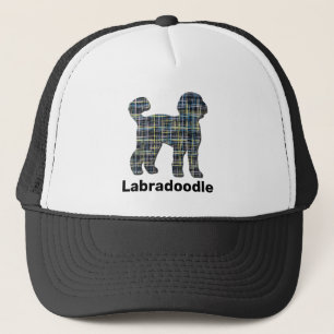 Labradoodle Dog Silhouette Yellow & Blue Grids Trucker Hat