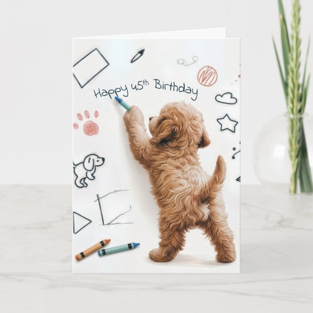 Labradoodle Doodling For 45th Birthday Card (Front)