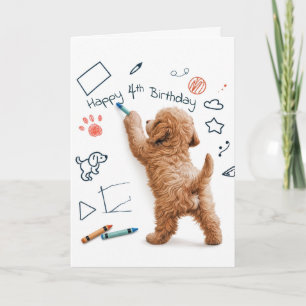 Labradoodle Doodling for a 4th Birthday Card