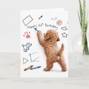 Labradoodle Doodling for a 50th Birthday Card