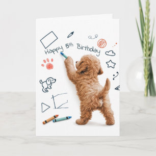 Labradoodle Doodling for a 5th Birthday Card
