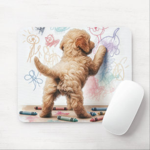 Labradoodle Doodling On a Wall Mouse Mat