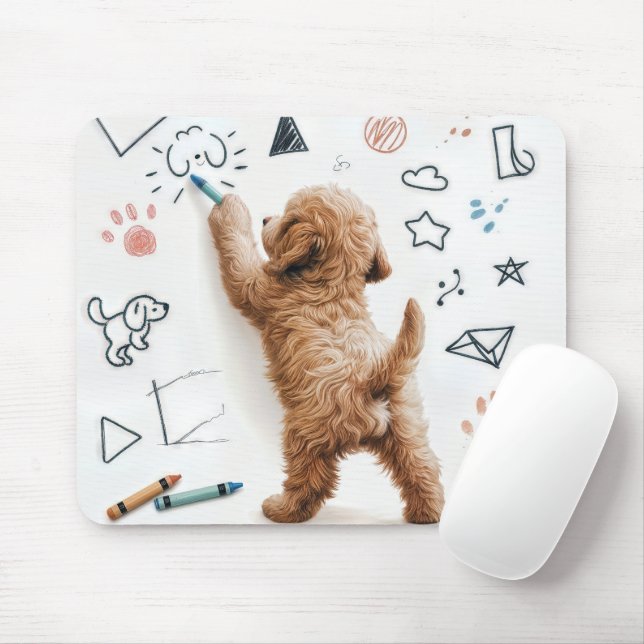 Labradoodle Doodling With Crayons Mouse Mat (With Mouse)