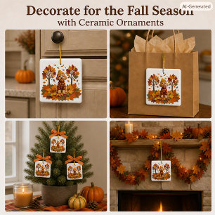 Labradoodle Family Dog Happy Fall Autumn Ceramic Ornament