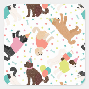 Labradoodle / Goldendoodle Birthday Party Square Sticker