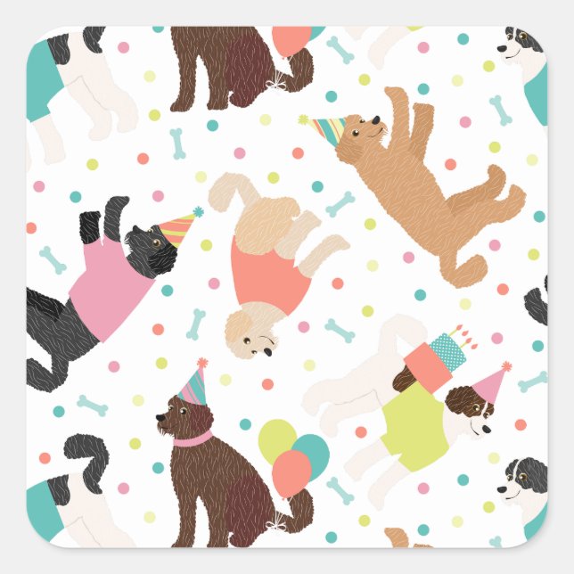 Labradoodle / Goldendoodle Birthday Party Square Sticker (Front)