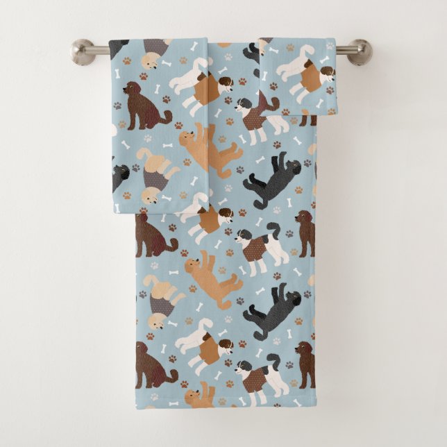 Labradoodle / Goldendoodle Bones and Paws Bath Towel Set (Insitu)