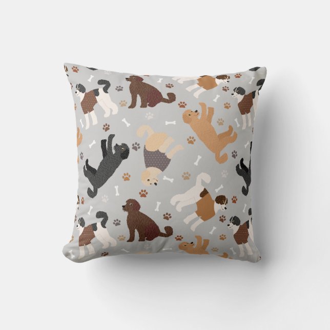 Labradoodle / Goldendoodle Bones and Paws Cushion (Front)