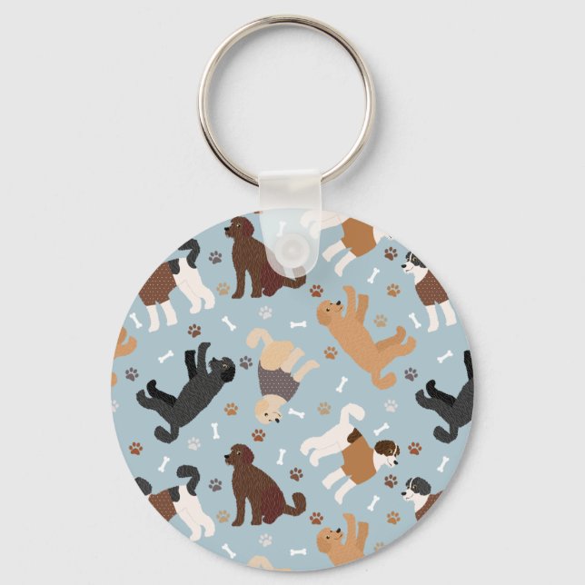 Labradoodle / Goldendoodle Bones and Paws Key Ring (Front)