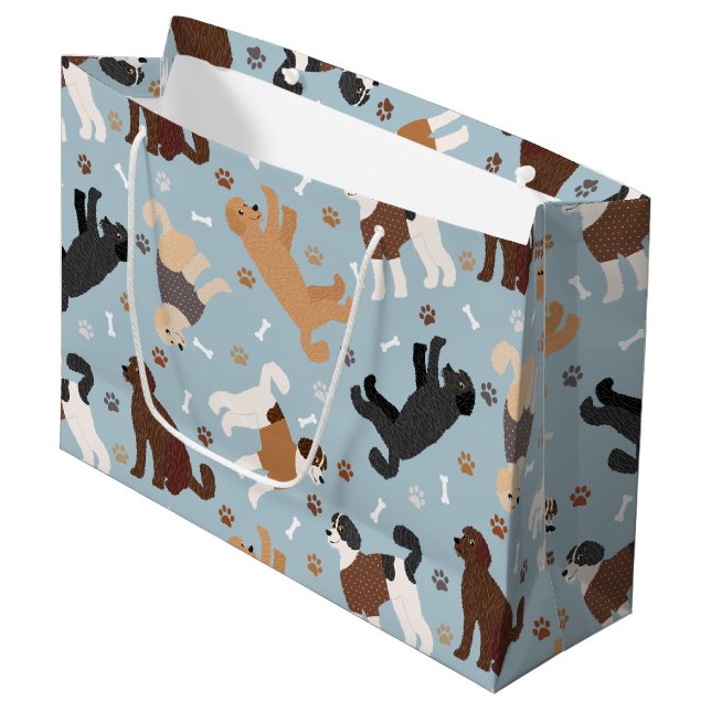 Labradoodle / Goldendoodle Bones and Paws Large Gift Bag (Front Angled)